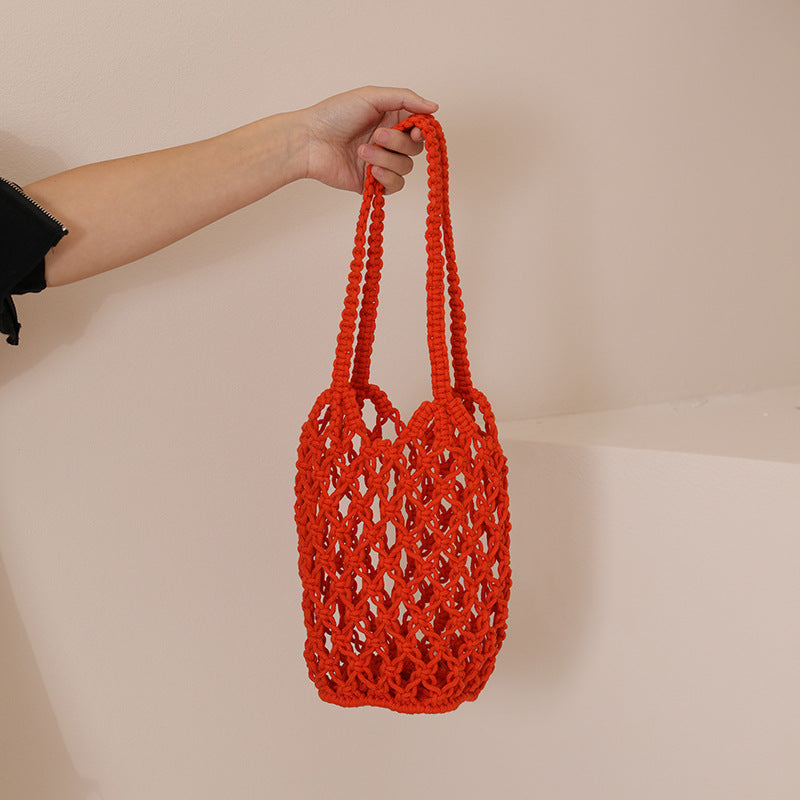 Hollow Out Cutout Cotton Thread Woven Bag Shoulder Handmade Straw Bag Fishing Net Bag Seaside Vacation Beach Bag Women Bag Bella Mia
