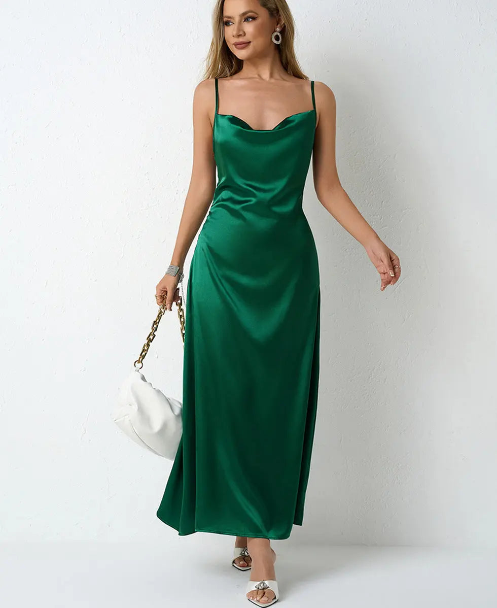 Elegant Satin Shirt For Women Cowl Neck Sleeveless Pleated Top Bella Mia