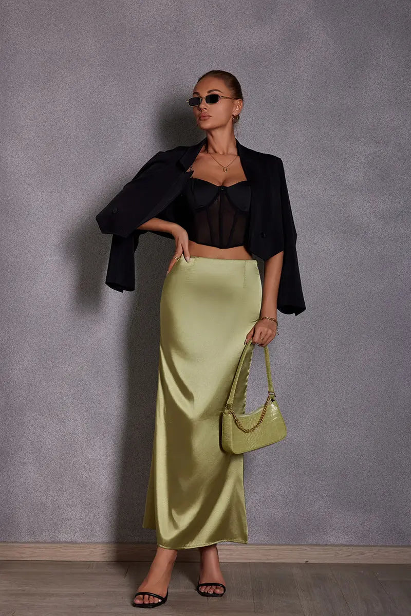 Spring Summer Artificial Silk Skirt Satin Skirt Women Casual Satin Hip Skirt Bella Mia