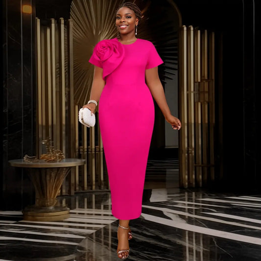 Women Solid Color Maxi Dress With Zipper Split Asymmetric 3D Embellishments Bella Mia