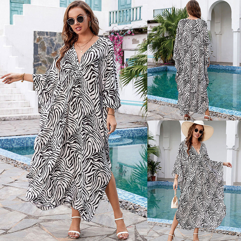 Printed Loose Robe Vacation Maxi Dress Women Beach Jacket Beach Cover Up Bella Mia
