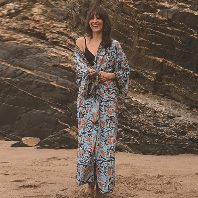 Vacation Beach Coat Rayon Printed Sunscreen Cardigan Vacation Bikini Cover Bella Mia