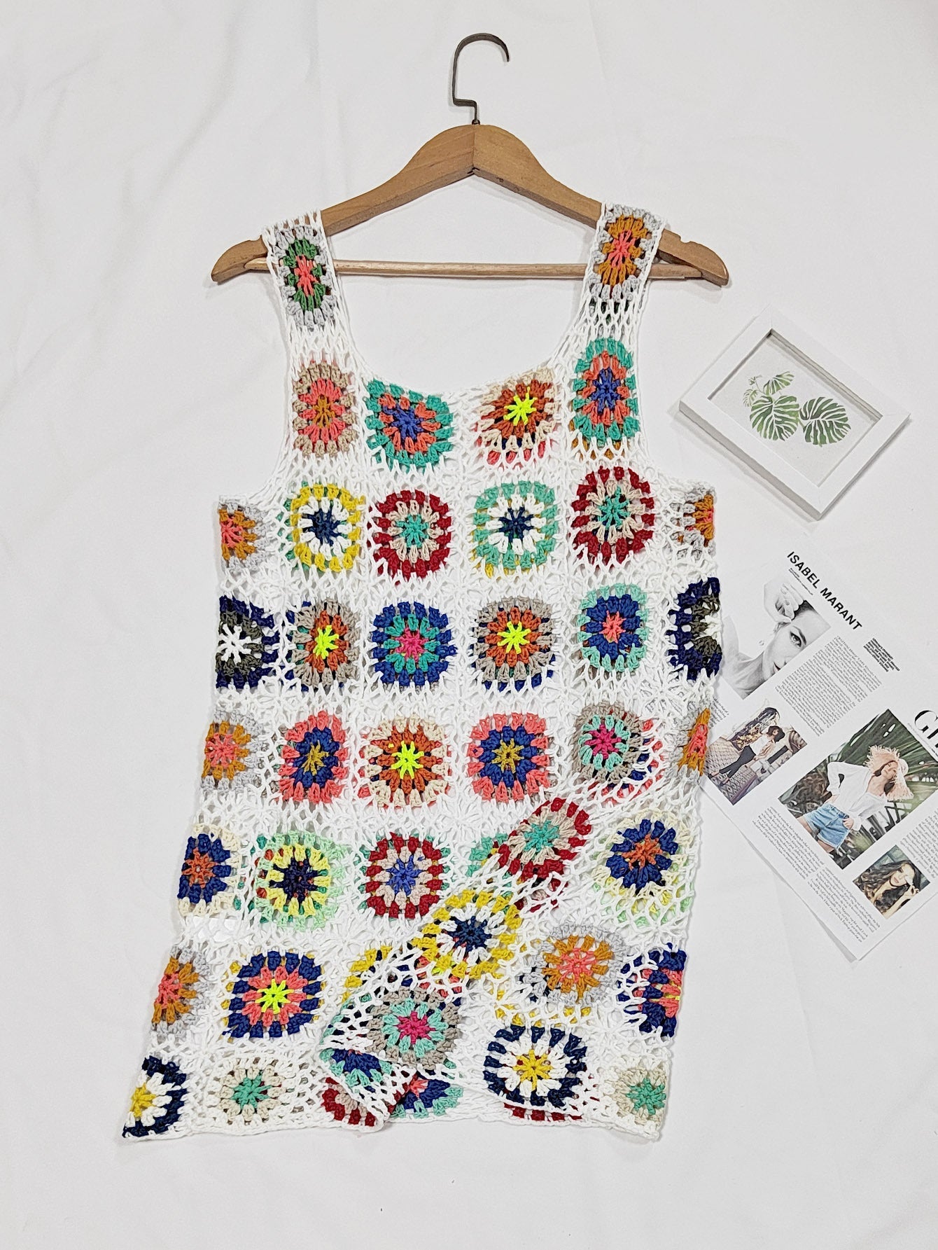 Bohemian Vacation Beach Handmade Crocheted Hollow Out Cutout out Suspender Sexy Rhombus Plaid Vest Bella Mia