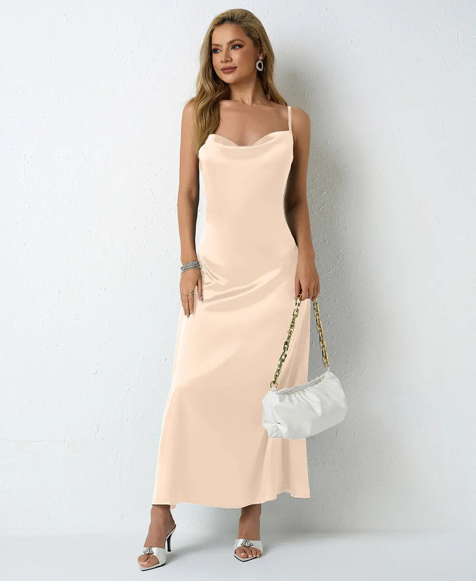 Elegant Satin Shirt For Women Cowl Neck Sleeveless Pleated Top Bella Mia