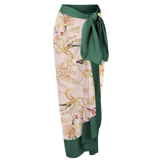 One Piece Bikini Slimming Retro Chiffon Maxi Dress Sunscreen Retro Print Swimsuit Two Piece Bella Mia