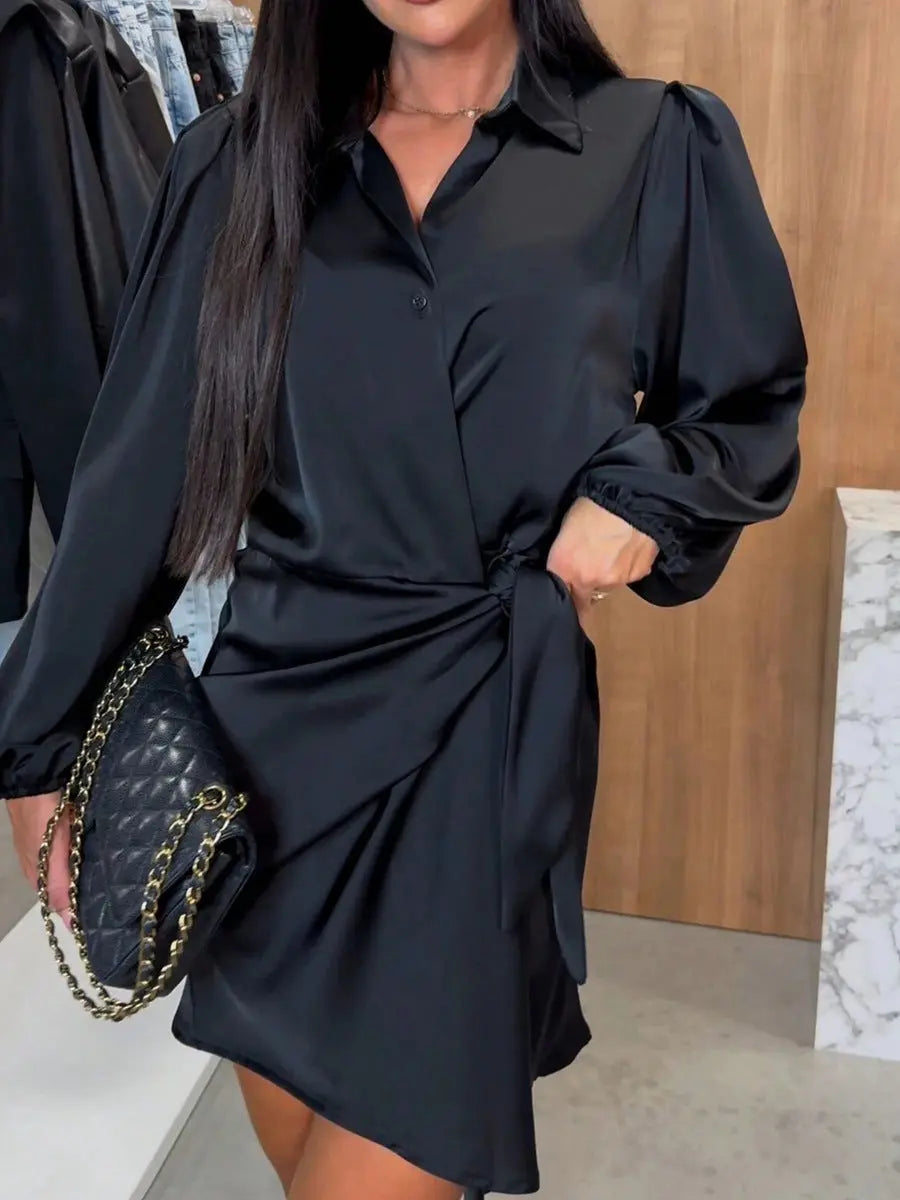 Women Clothing Long Sleeve Autumn Satin Dress Party Dress Waist Tight Satin Dress Bella Mia