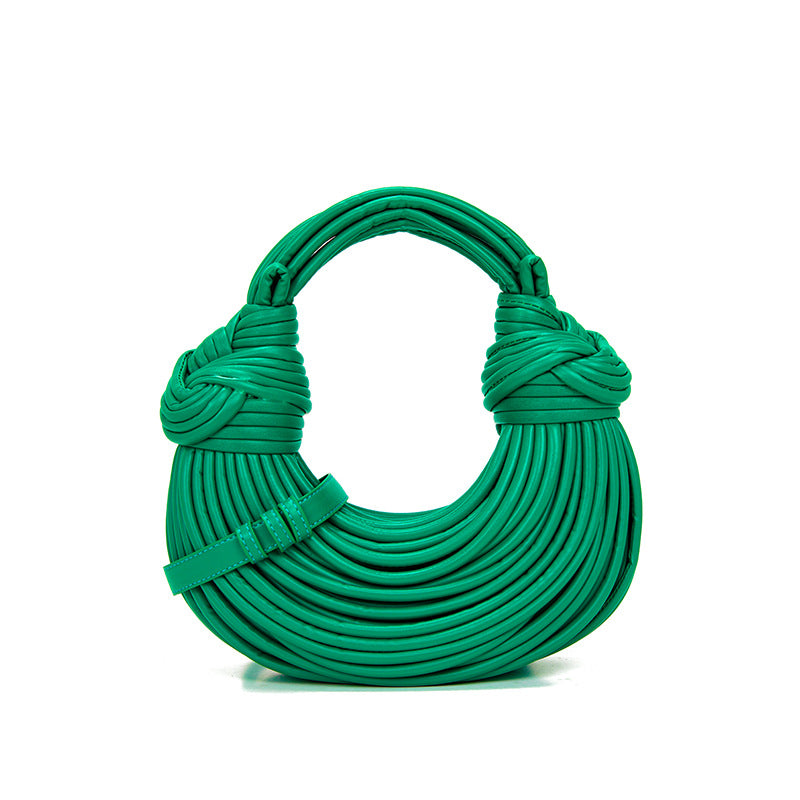 Hand Woven Faux Leather Portable Crescent Women Bag Knotted Noodles Bag Hand Carrying Cloud Underarm Bag