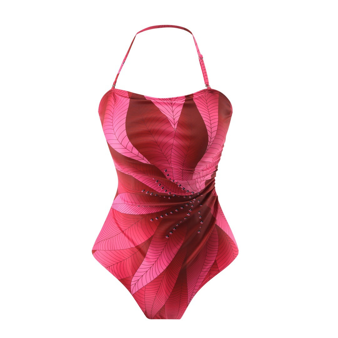 Conservative Swimsuit Digital Printed Belly Covered Halter Gauze Swimsuit for Women Bella Mia