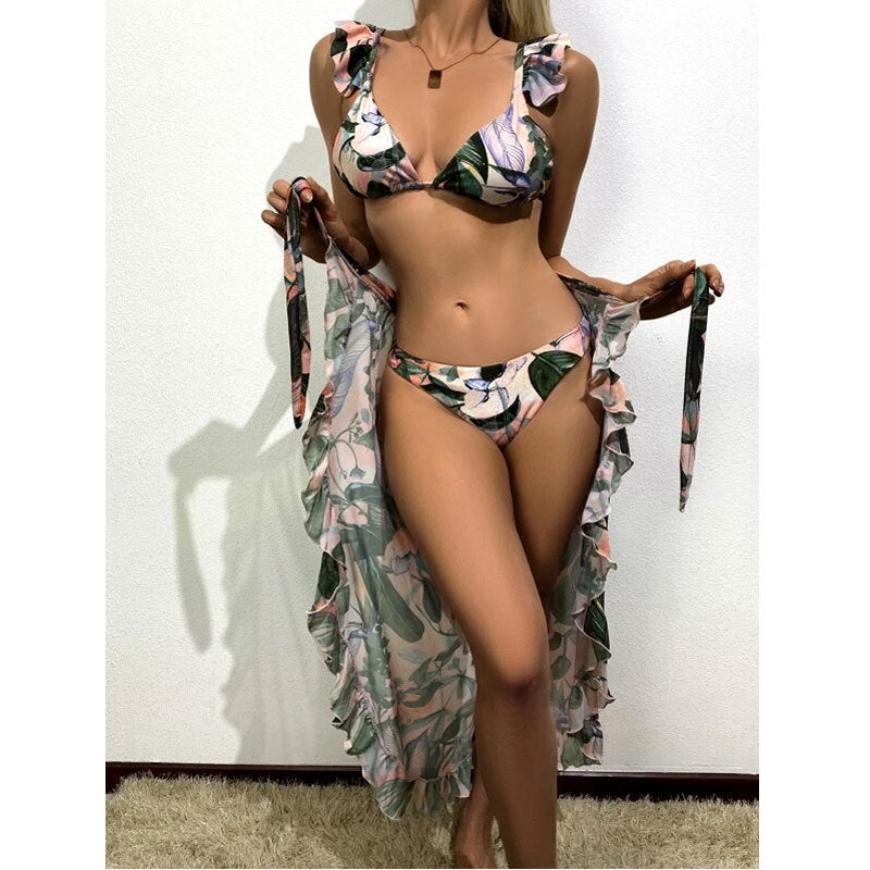Women Clothing Sexy Bikini Ruffled Tied Apron Three Suits Swimsuit Tie Dye Bella Mia