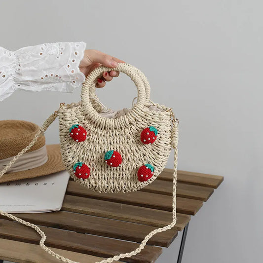 Cute Cherry Fresh Straw Bag Woven Tote Strawberry Cross Body Bag Vacation Beach Bag Bella Mia