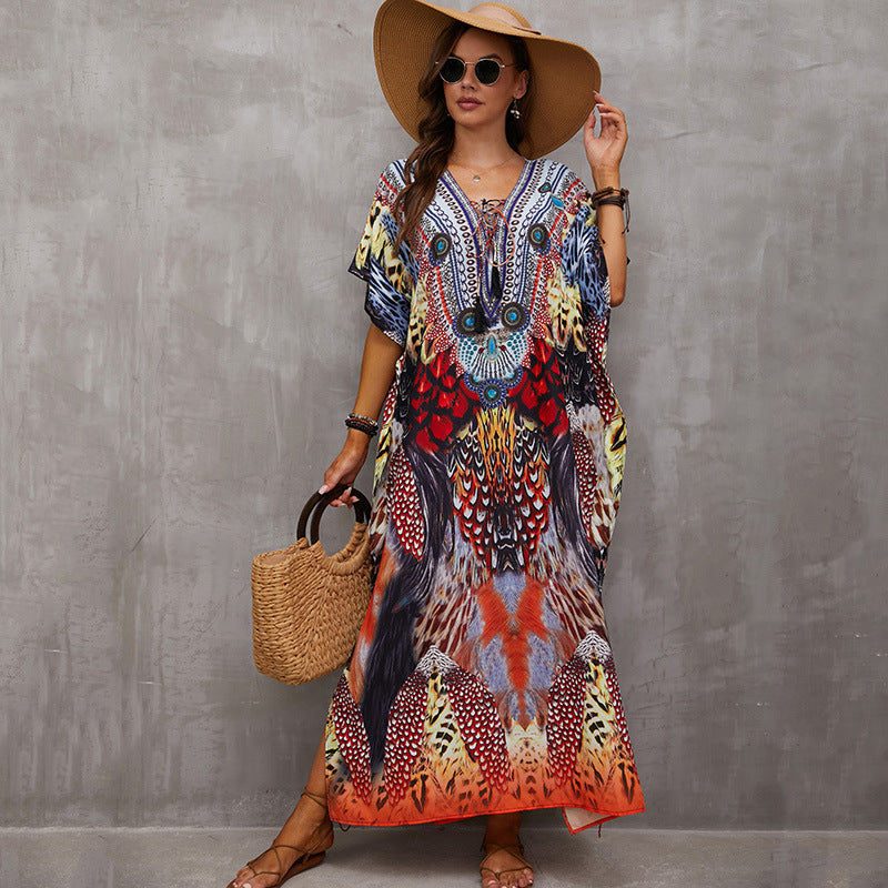Rope Positioning Maxi Dress Loose Robe Seaside Vacation Beach Dress Bikini Swimsuit Blouse Women Bella Mia