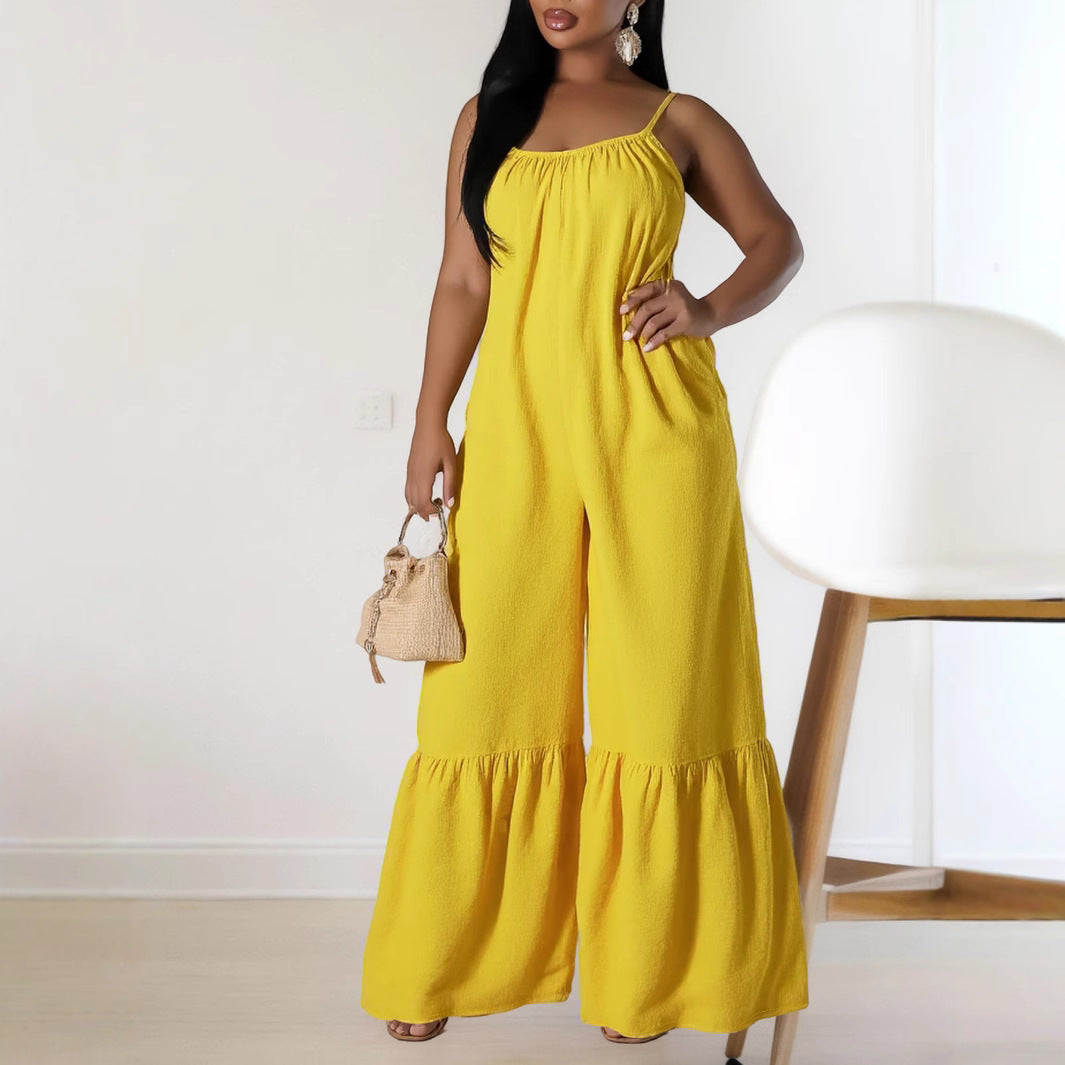 Women Clothing Elegant Spaghetti Straps Sleeveless Trousers Casual Solid Color Jumpsuit Bella Mia