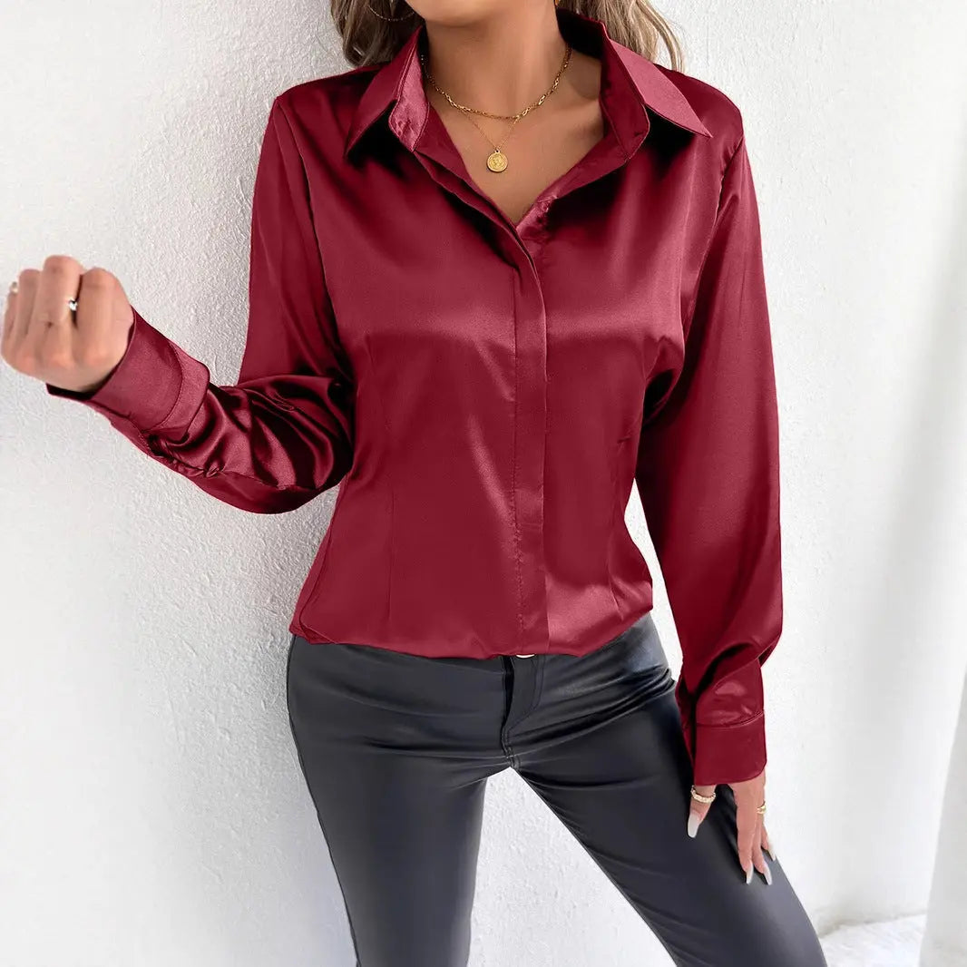 Real Shot Women Clothing Satin Summer Satin Shirt Women Satin Artificial Silk Shirt Bella Mia