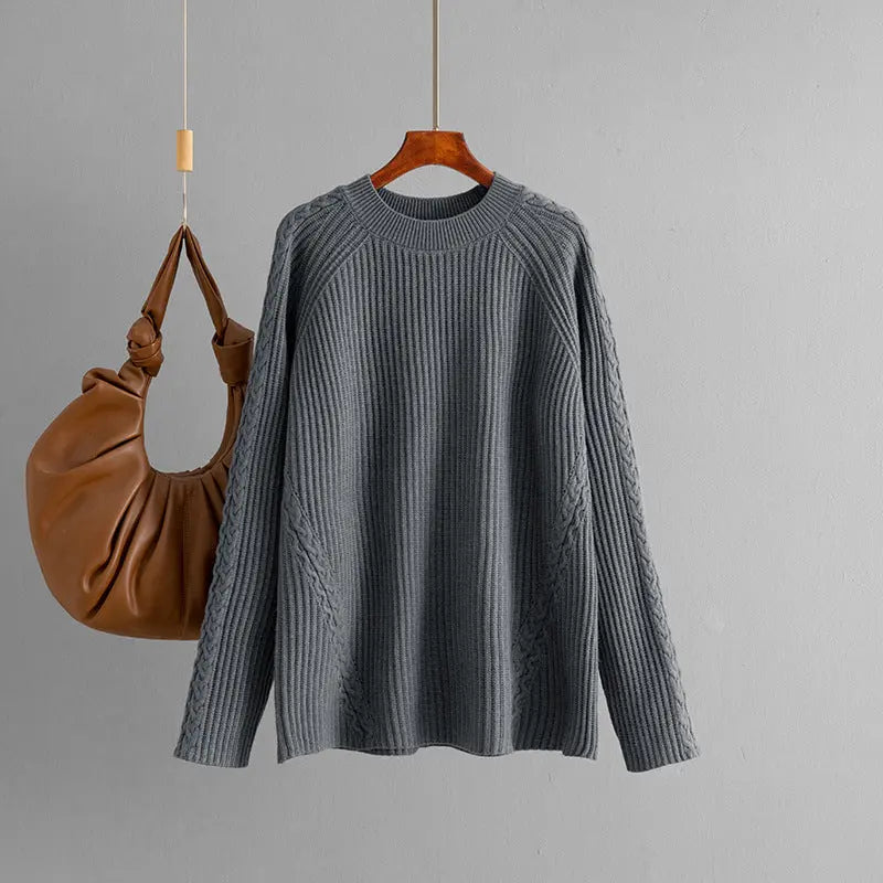 Autumn Winter Knitwear Women round Neck Loose Twisted Casual Solid Color Knitted Bella Mia