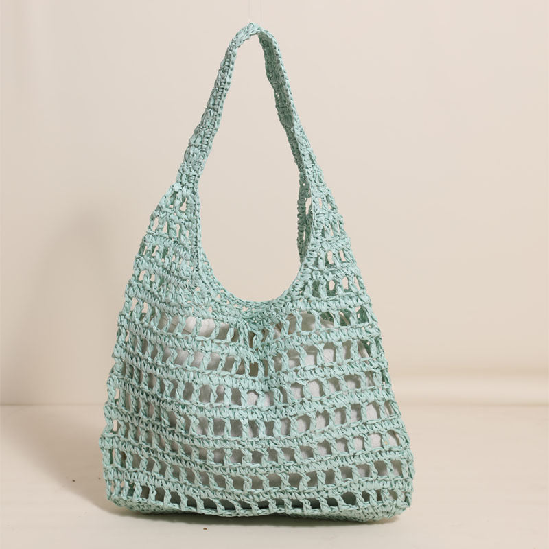 French Large Capacity Shoulder Straw Bag Hollow Out Cutout Tote Portable Straw Bag Woven Bag Seaside Vacation Beach Bag Bella Mia