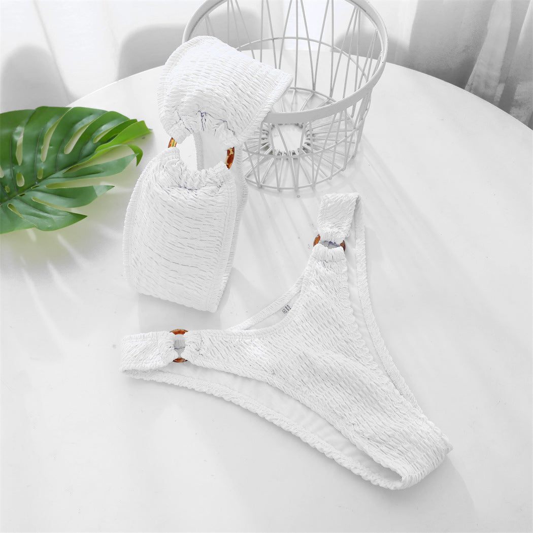 Swimsuit Women Bikini Smocking Fabric Solid Color Bella Mia