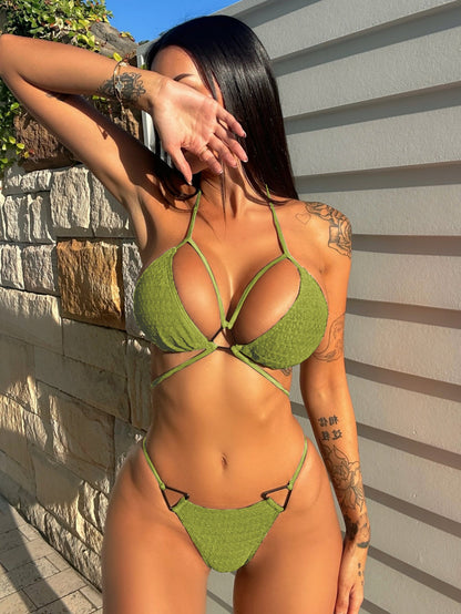 Sexy Bikini Women Split Solid Color Triangle Bag Swimsuit