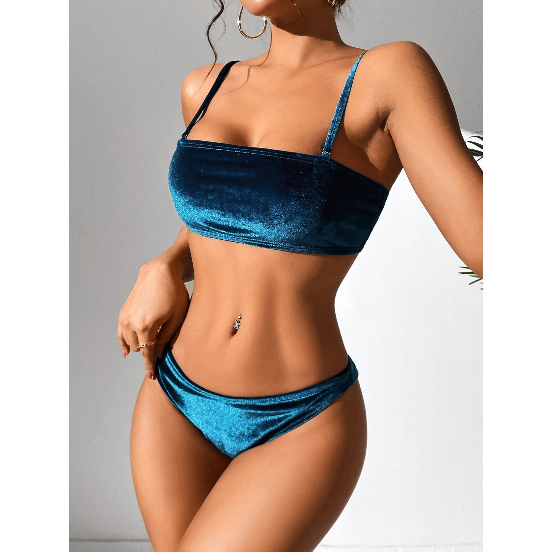 Solid Color Gold Velvet Sexy High Waist Split Bikini Swimsuit Bella Mia