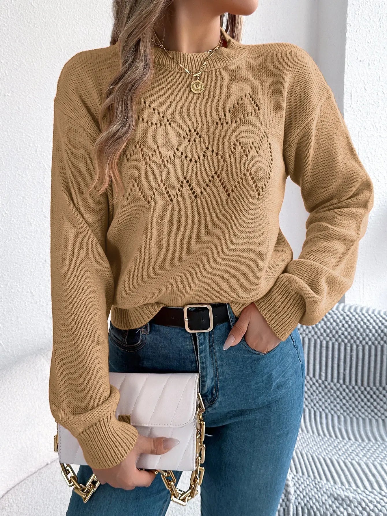 Hollow Out Cutout Lantern Sleeve Pullover For Women Halloween Solid Color Bella Mia