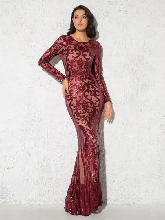 Black Long Sleeve Sequin Lace Maxi Dress For Formal Occasions Bella Mia
