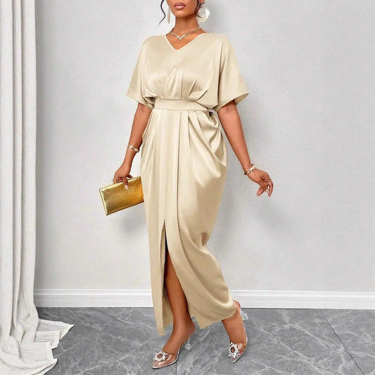 Women Clothing Early Autumn Satin Dress Ball Gown Satin Waist Tight Maxi Dress Bella Mia