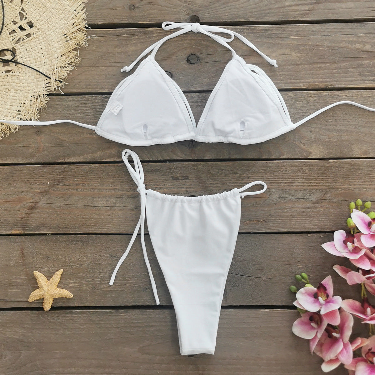 Three Point Solid Color Lace Up Bikini Sexy Backless Split Swimsuit Women Bikini Bella Mia