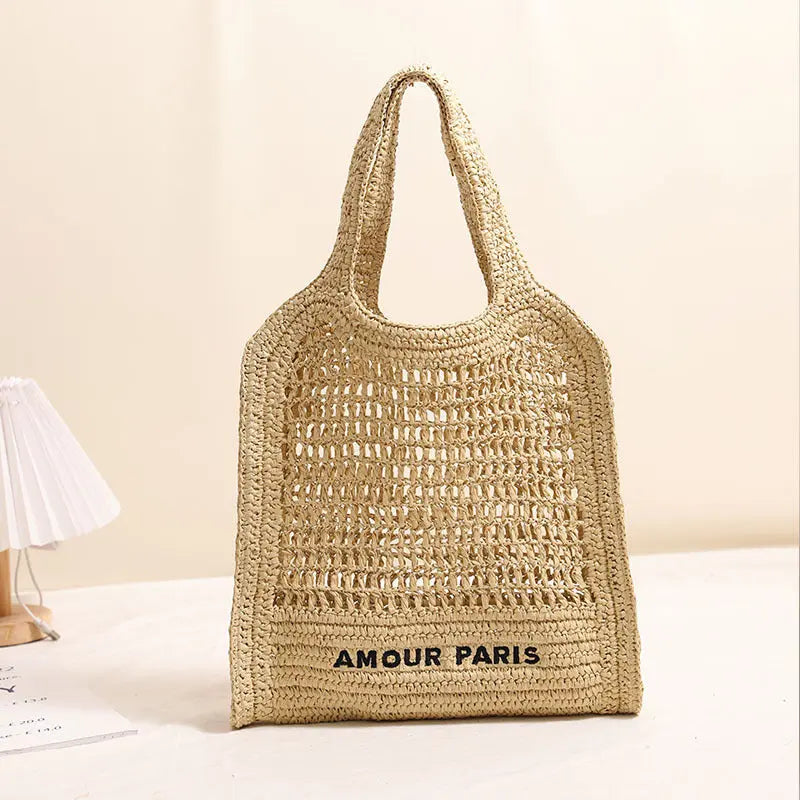 Summer Straw Woven Bag With Lace Up Pattern For Women Beach Vacation Bag Bella Mia