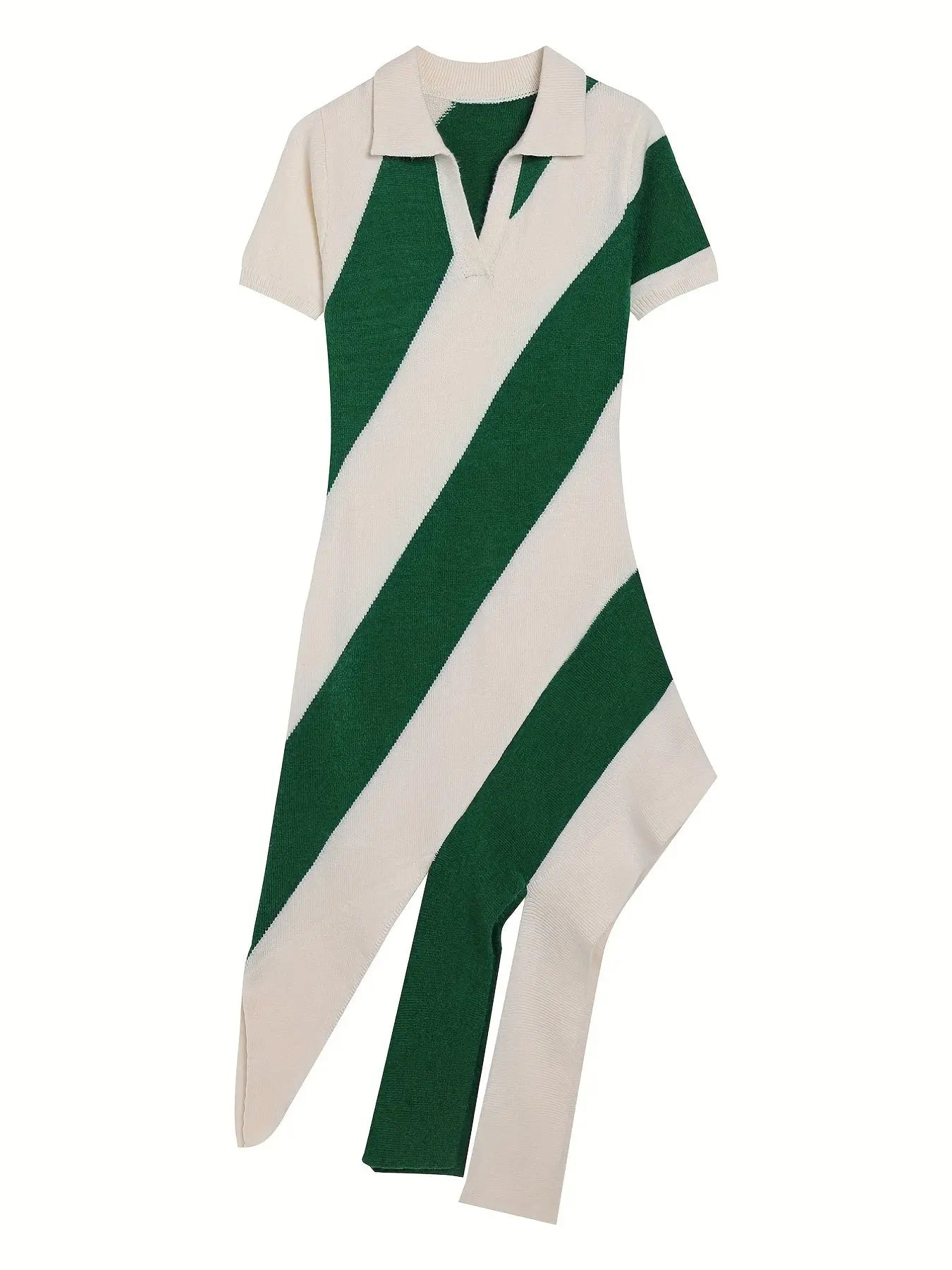 Slim Fit Knitted Dress Collared Polo Collar Tassel Striped Color Matching Personality Short Sleeve Dress Bella Mia