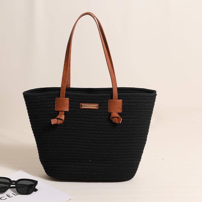 One Shoulder Cotton Thread Woven Bag Large Capacity Tote Straw Bag Vacation Beach Women Bag Bella Mia