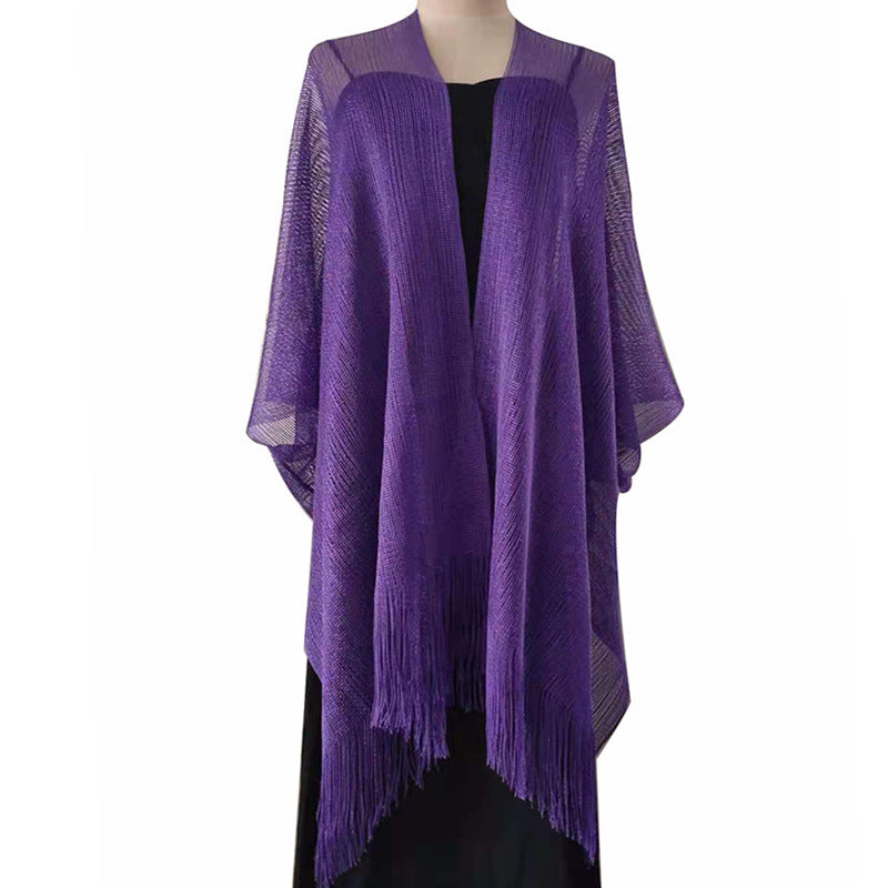 Beach Solid Color Sun Proof Tassel Knitting Beach Cover Up Sweater Shawl Cardigan Bella Mia