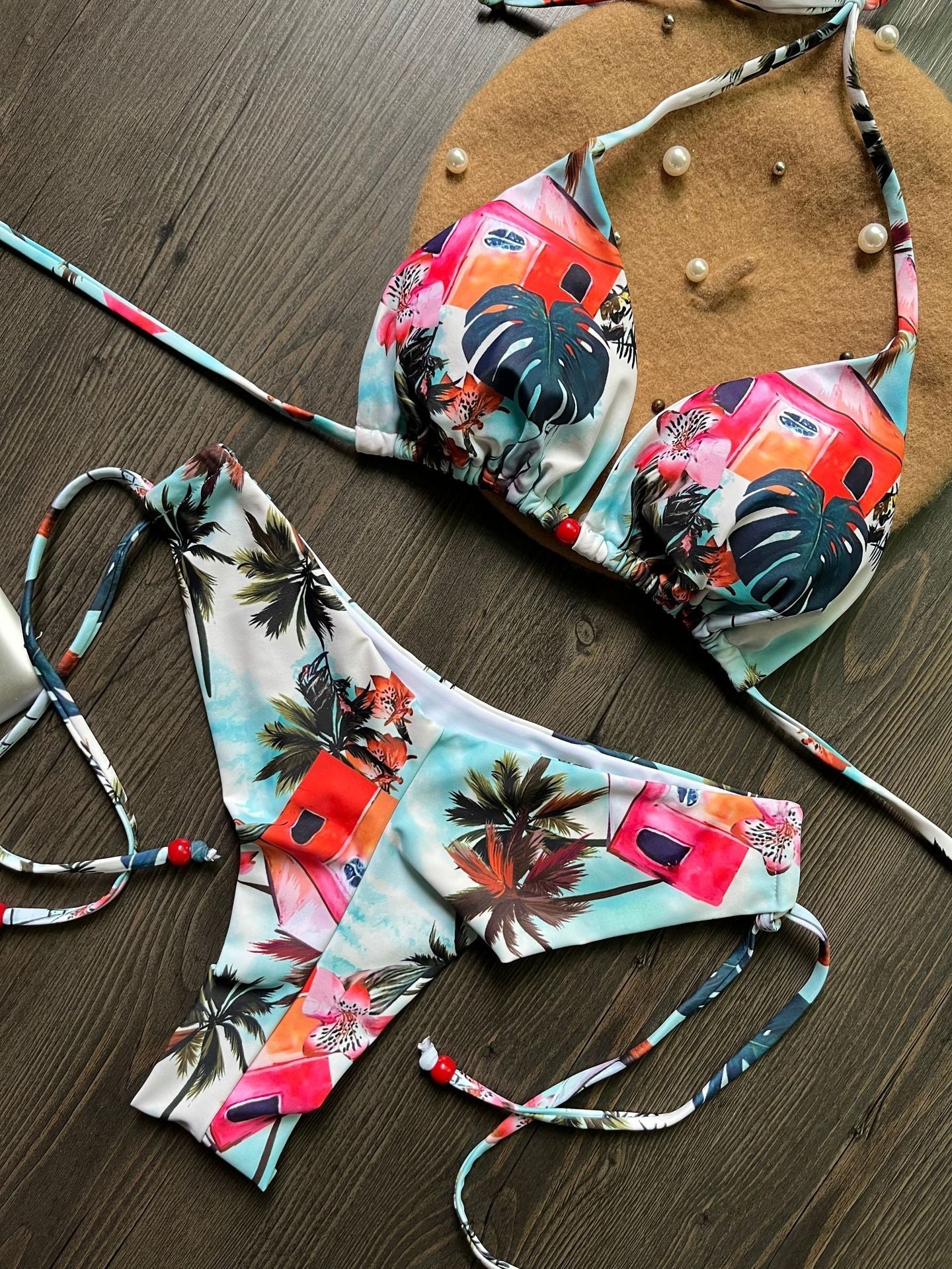 Women Sexy Split Triangle Bag Bikini Fresh Printed Swimsuit Bikini Bella Mia