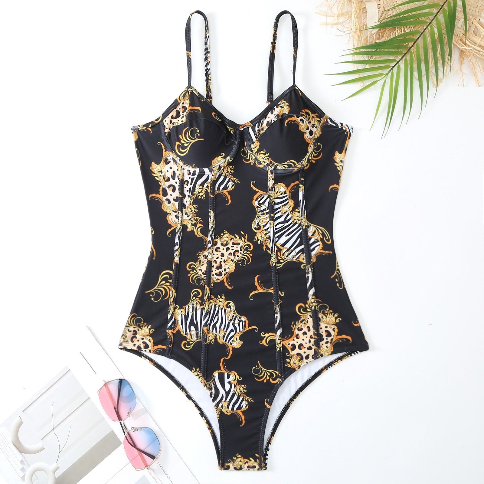 One Piece Swimsuit Women Conservatively Thin Vintage Printed Chiffon Dress with Steel Bracket Hard Bag Swimsuit Bella Mia
