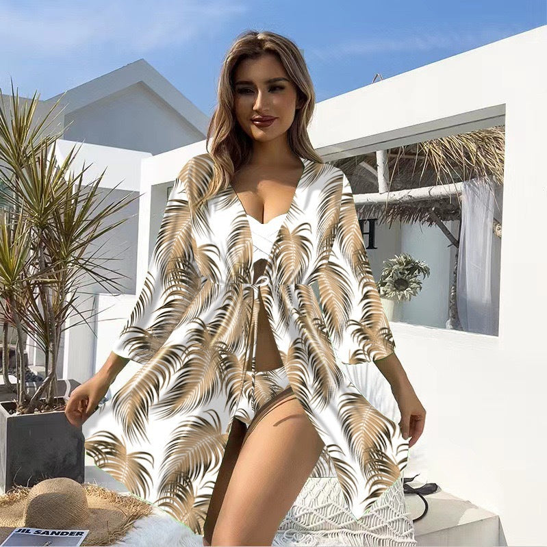 Bikini Three Piece Set Sunscreen Swimwear Mult Color Printed Long Sleeved Swimsuit for Women Bella Mia