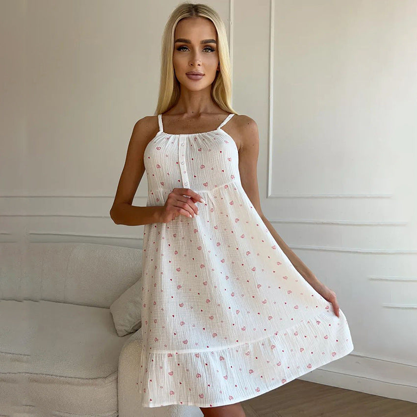 Summer Sling Cotton Printed Nightdress Homewear Pajamas Women Outerwear Bella Mia