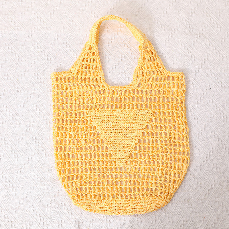 Large Capacity Hollow Out Cutout Straw Bag Fresh Candy Color One Shoulder Tote Woven Bag Portable Women Beach Bag Bella Mia