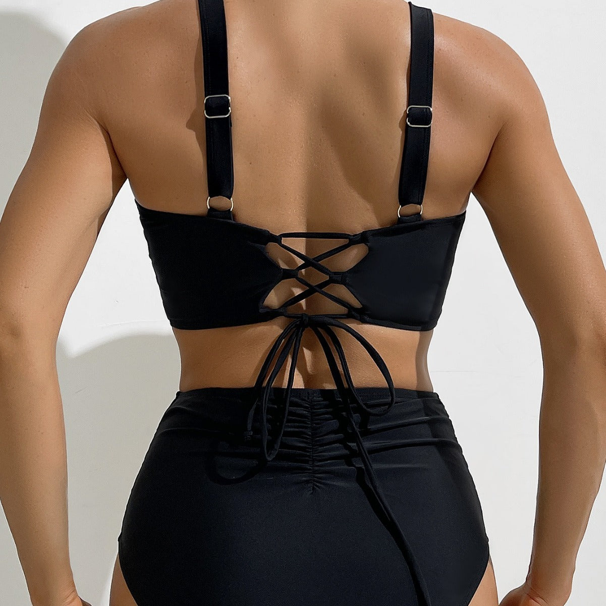 Bikini Solid Color Wrinkle High Waist Sexy Bikini Split Swimsuit Swimwear Bella Mia