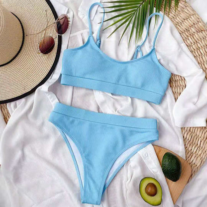Solid Color Triangle Split Swimsuit Women Sexy Bikini Swimsuit
