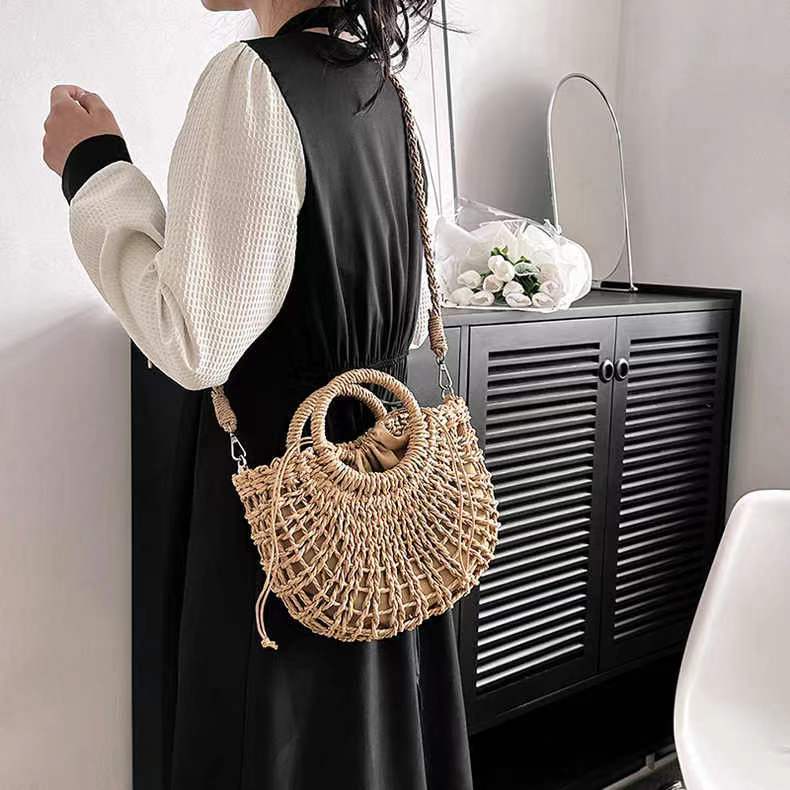 Simple Semicircle Hollow Out Cutout Straw Bag Crossbody Straw Bag Woven Bag Vacation Beach Bag Women Bag Bella Mia