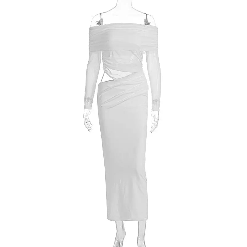 Off Shoulder Maxi Dress With Cutout Lace Mesh Backless Long Sleeve Formal Bella Mia