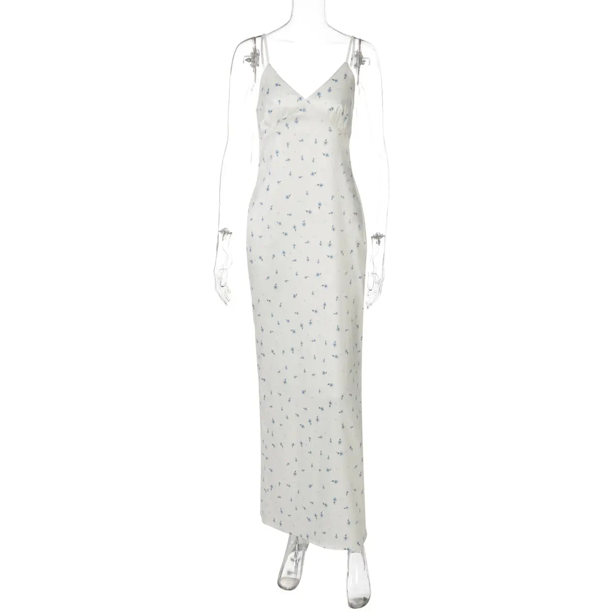 Elegant Floral Maxi Dress Women Sleeveless V Neck Ruched Slit Zipper Bella Mia