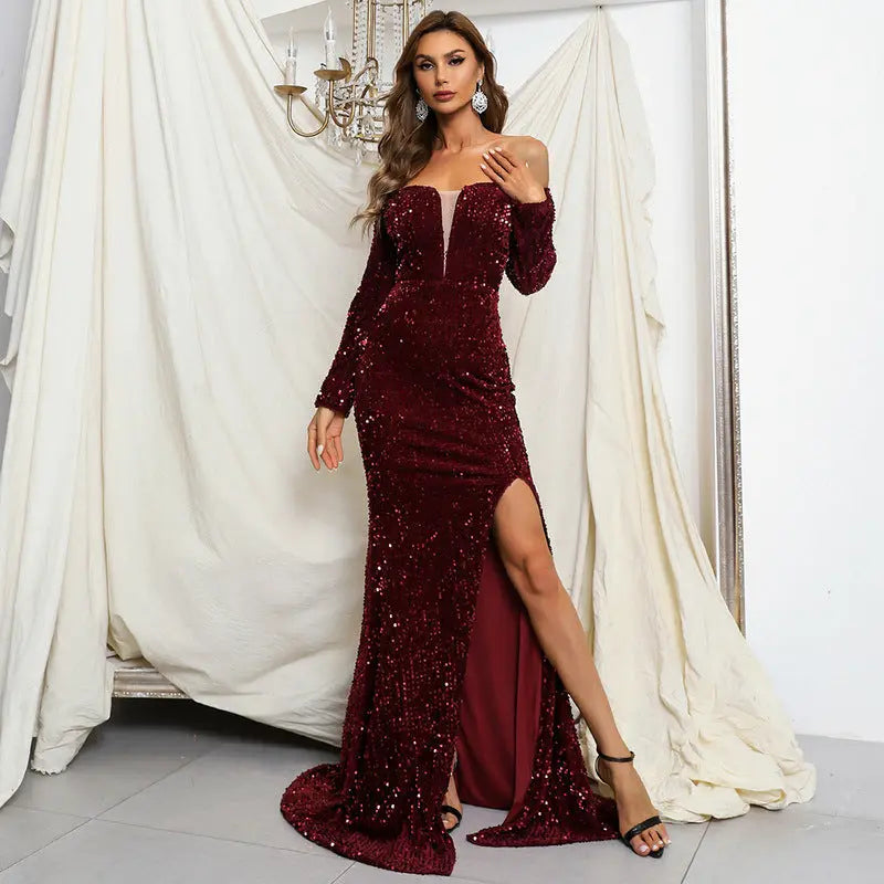 Sexy Evening Dress Women Clothing Party Cocktail off Neck Sequ Dress Sexy Bella Mia
