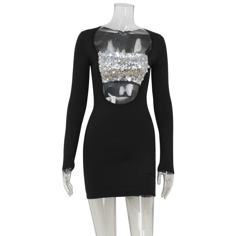 Sexy Women Clothing Nightclub Rhinestone Corset Hollow Out Cutout out Cinched Hip Dress Sexy Dress