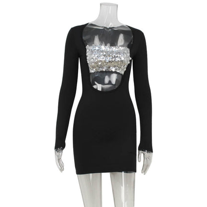 Sexy Women Clothing Nightclub Rhinestone Corset Hollow Out Cutout out Cinched Hip Dress Sexy Dress