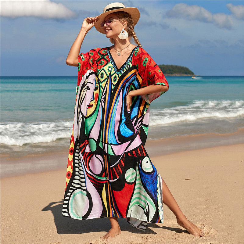 New Positioning Printing Beach Cover-up Sexy Cardigan Dress Beach Cover Up Bella Mia