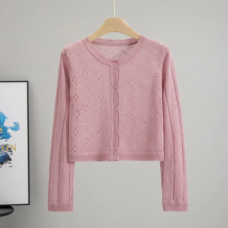 All Matching Hollow Out Cutout Sun Protection Short Knitted Cardigan Women Summer Figure Flattering Outerwear Top Bella Mia