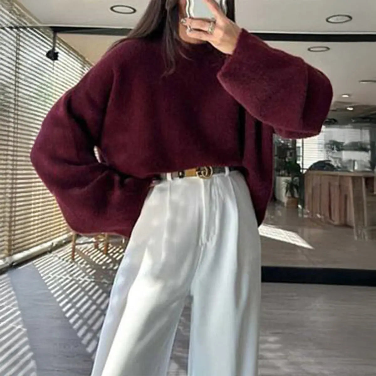 Simple Wool Long Sleeve Solid Color T shirt Sweater Women Clothing Autumn Winter Bella Mia