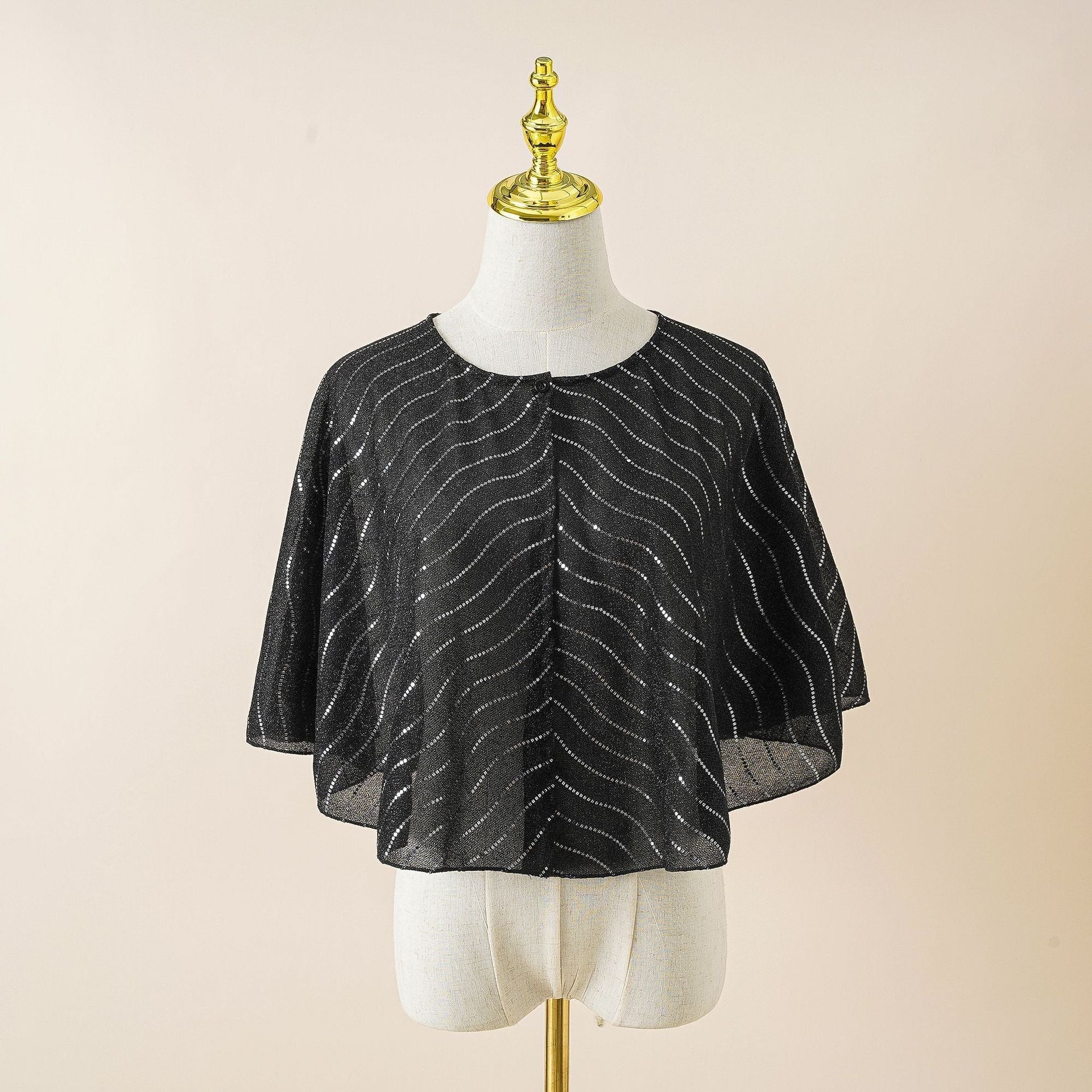 Women Short Silver Line Chiffon Short Shawl Cardigan Coat Korean All Matching Summer Bella Mia