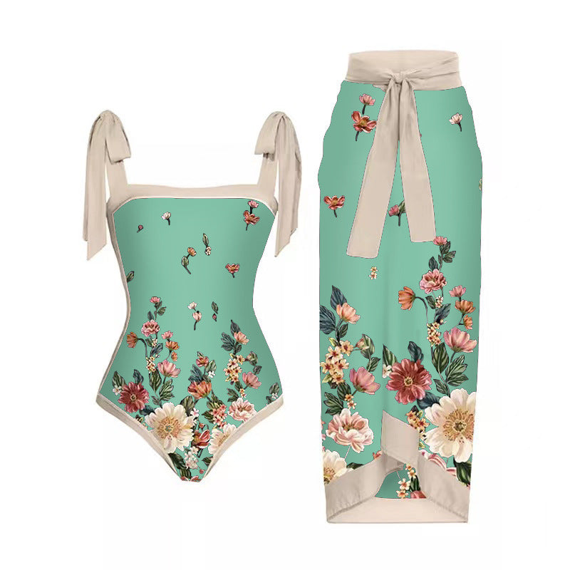 Mesh Two Piece French Swimsuit Digital Printing Sheath Dress Swimsuit for Women Bella Mia