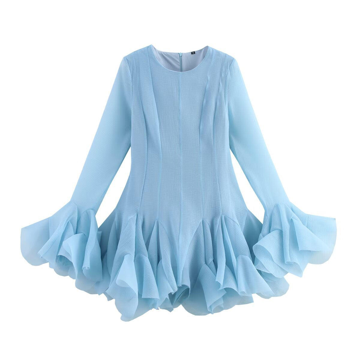Laminated Ruffled Tulle Tutu Dress Summer Sweet round Neck Flared Sleeves Slim Fit Short Mini Dress Bella Mia