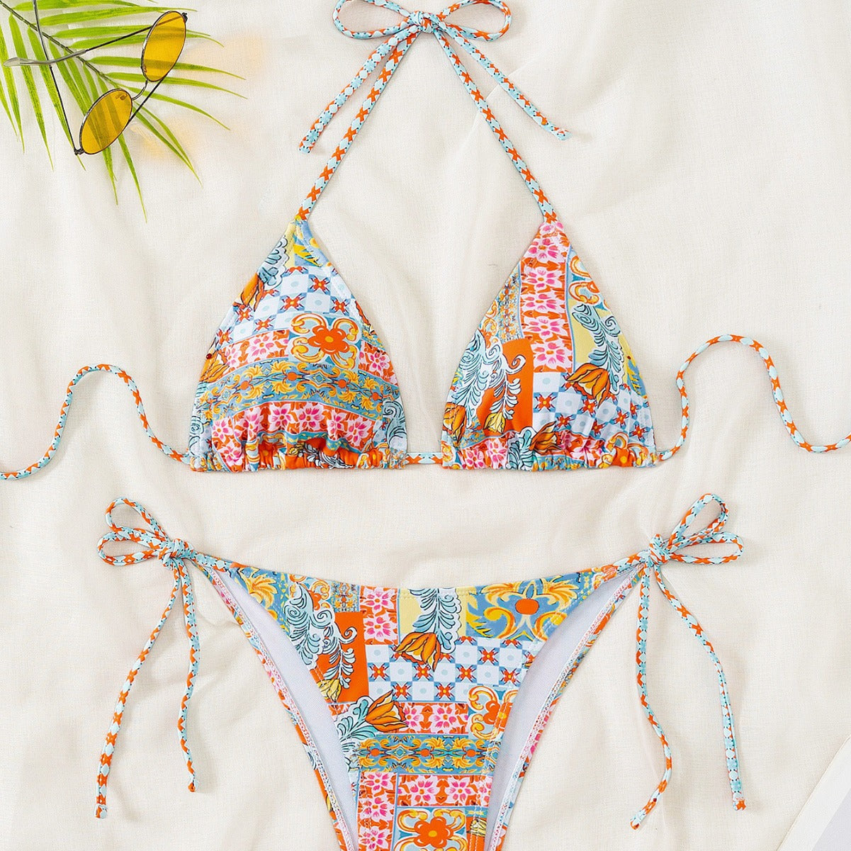 Bikini Triangle Cup Printed Lace up Sexy Bikini Swimsuit Swimwear Women Bella Mia